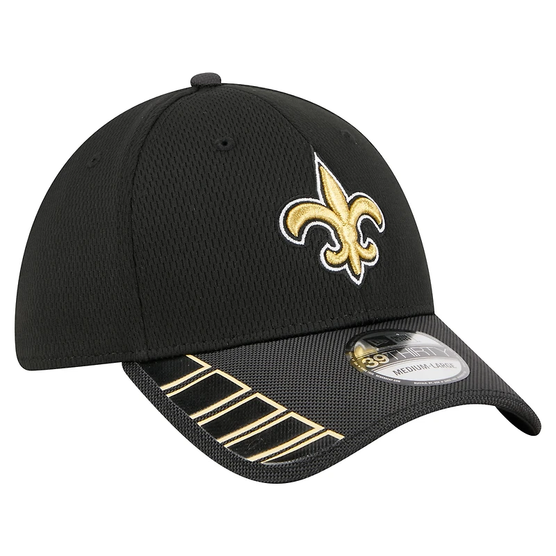 Men's New Era Black Orleans Saints Visor Hit 39THIRTY Flex Hat