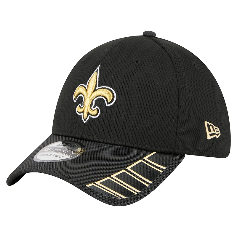 Men's New Era Black Orleans Saints Visor Hit 39THIRTY Flex Hat
