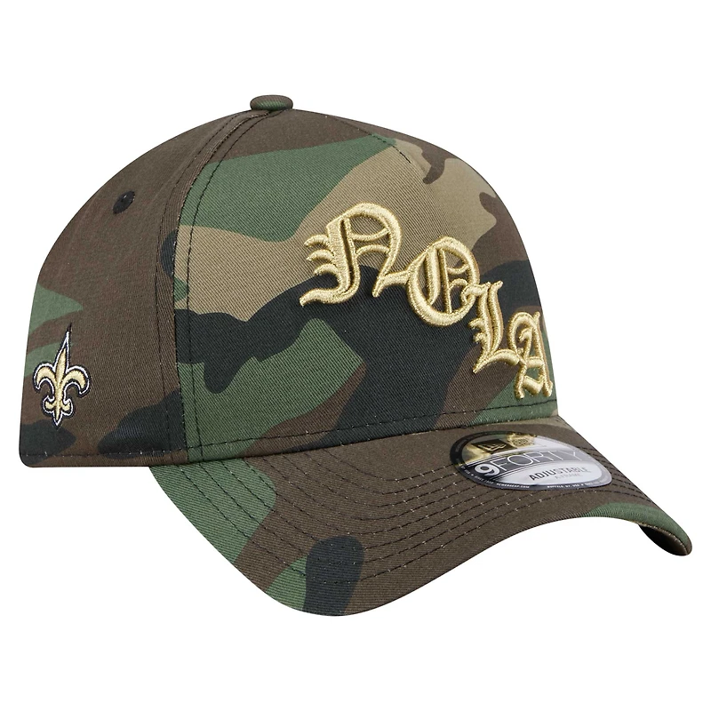 Men's New Era Camo New Orleans Saints Mystic Camo A-Frame 9FORTY Adjustable Hat