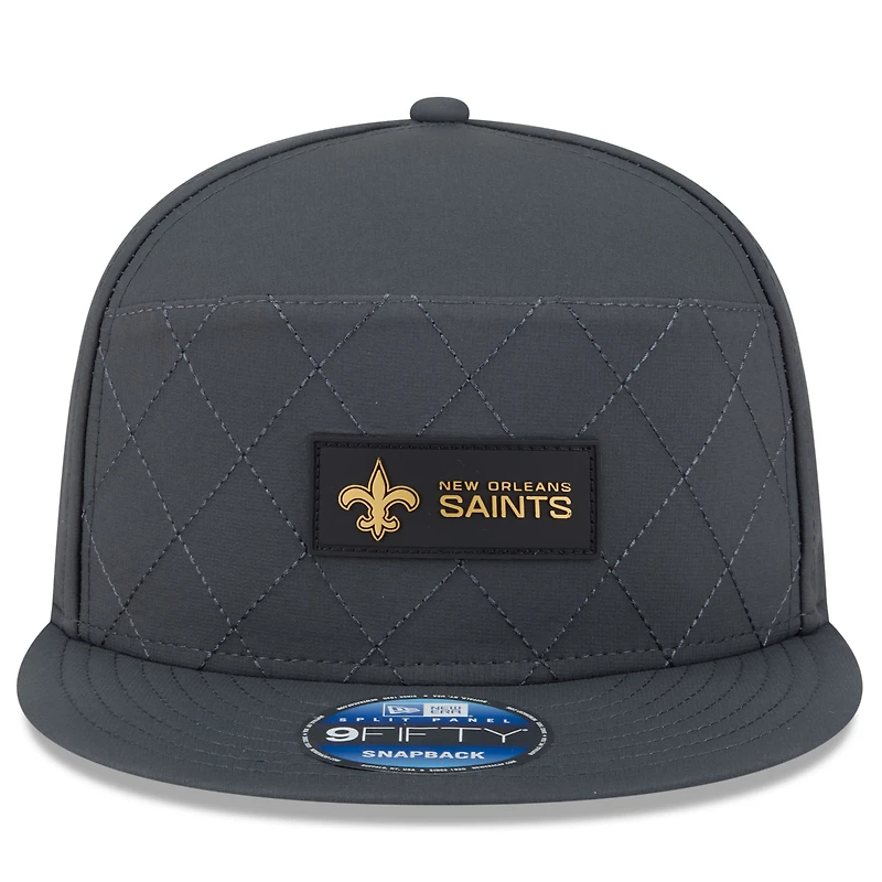 Men's New Era Charcoal New Orleans Saints 2025 Sideline Cold Weather Split Panel 9FIFTY Snapback Hat