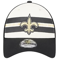 Men's New Era Cream/Black New Orleans Saints Team Stripe Trucker 9FORTY Snapback Hat