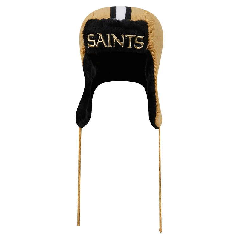 Men's New Era Gold New Orleans Saints Helmet Head Trapper Knit Hat