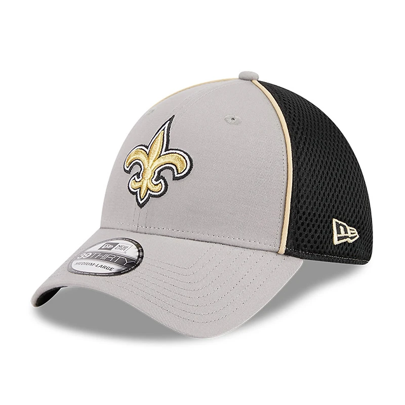 Men's New Era Gray/Black Orleans Saints Pipe 39THIRTY Flex Hat