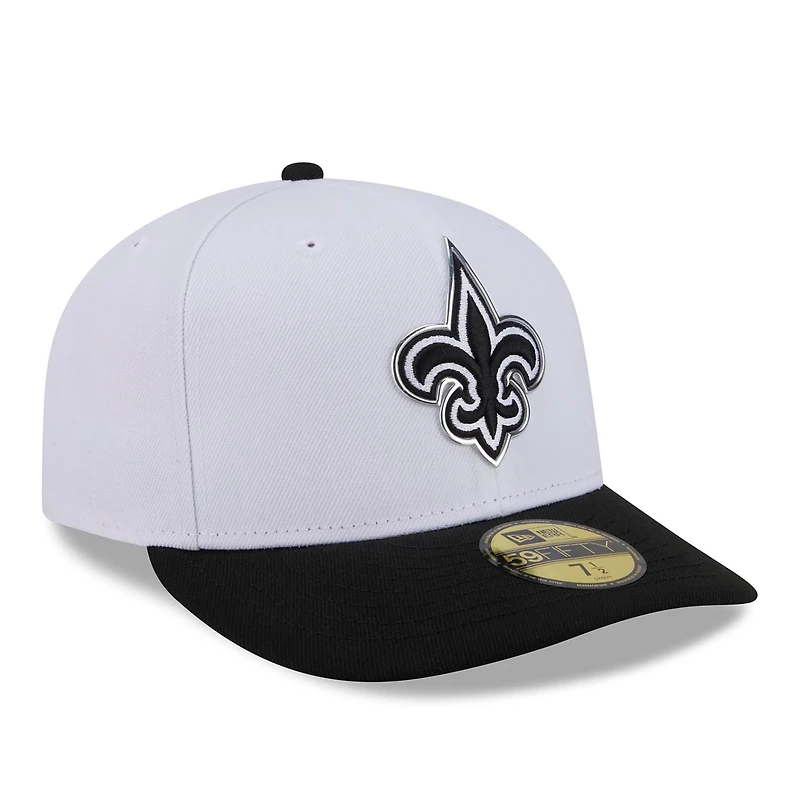 Casquette ajustée New Era 59FIFTY blanche et noire pour homme, édition spéciale Orleans Saints 2026 NFL Draft.