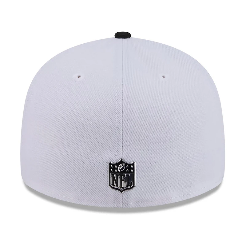 Casquette ajustée New Era 59FIFTY blanche et noire pour homme, édition spéciale Orleans Saints 2026 NFL Draft.
