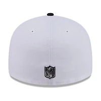 Casquette ajustée New Era 59FIFTY blanche et noire pour homme, édition spéciale Orleans Saints 2026 NFL Draft.