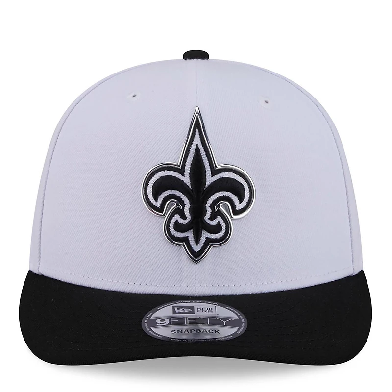 Casquette snapback New Era blanche et noire pour homme, New Orleans Saints, draft NFL 2026, pré-courbée 9FIFTY