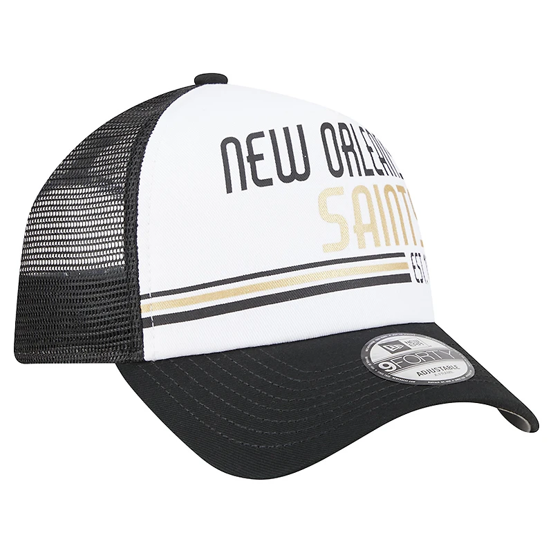 Casquette ajustable 9FORTY New Orleans Saints Stacked A-Frame Trucker New Era pour hommes, blanc/noir