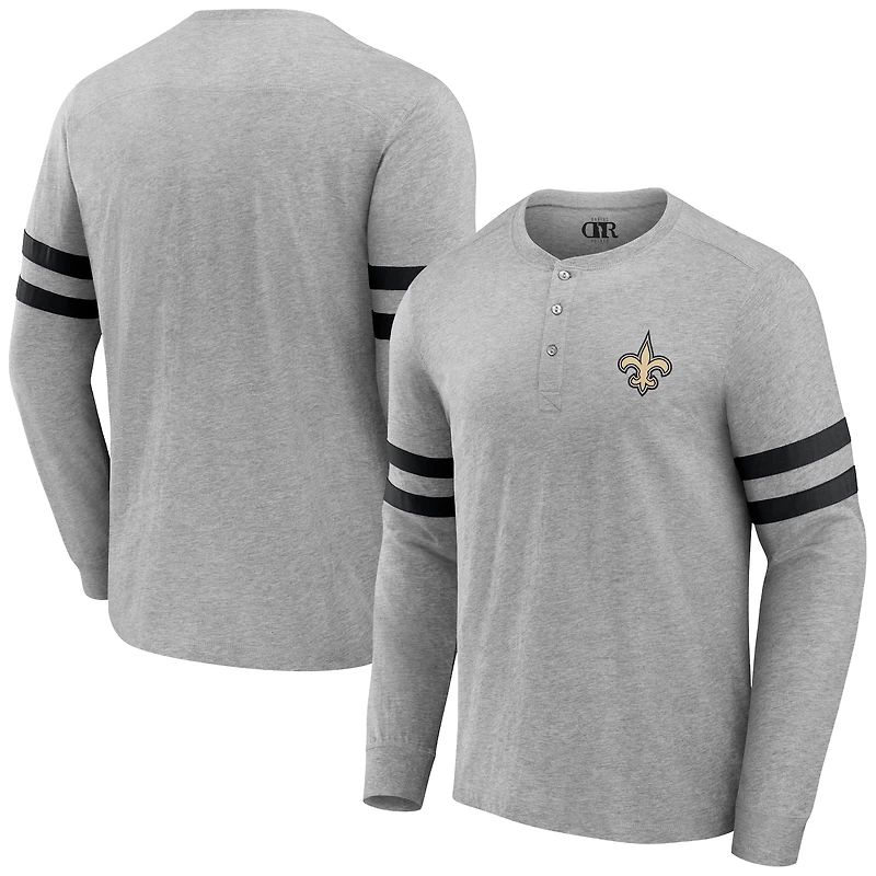 T-shirt Henley à manches longues gris chiné pour homme, collection NFL x Darius Rucker par Fanatics, New Orleans Saints