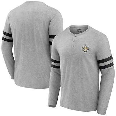 T-shirt Henley à manches longues gris chiné pour homme, collection NFL x Darius Rucker par Fanatics, New Orleans Saints