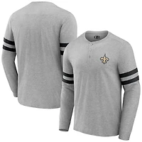 T-shirt Henley à manches longues gris chiné pour homme, collection NFL x Darius Rucker par Fanatics, New Orleans Saints