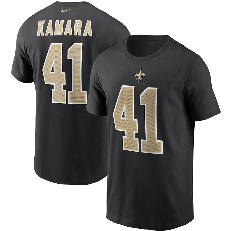 T-shirt Nike Alvin Kamara noir pour homme, avec nom et numéro des Saints de la Nouvelle-Orléans