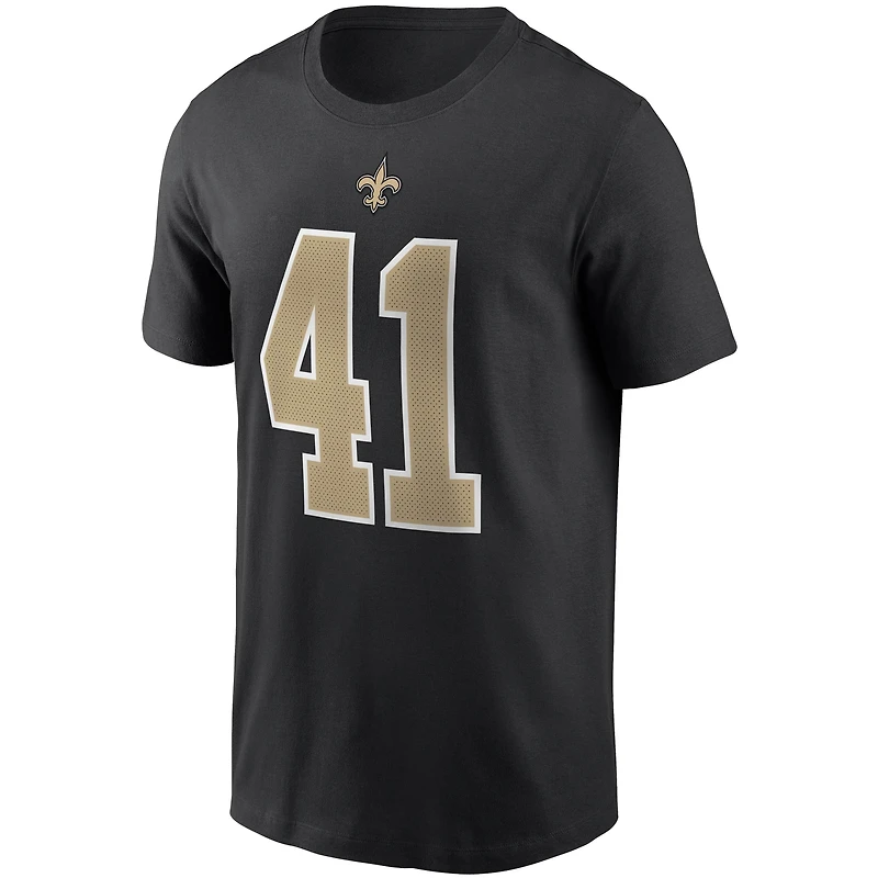 T-shirt Nike Alvin Kamara noir pour homme, avec nom et numéro des Saints de la Nouvelle-Orléans