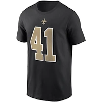T-shirt Nike Alvin Kamara noir pour homme, avec nom et numéro des Saints de la Nouvelle-Orléans