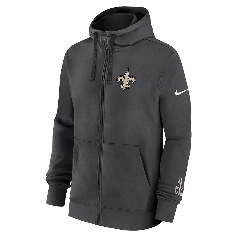 Men's Nike Anthracite New Orleans Saints Primetime Club Full-Zip Hoodie