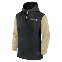 Men's Nike Black/Gold New Orleans Saints 2024/25 Sideline Pre-Game Player 1/2-Zip Hoodie Jacket