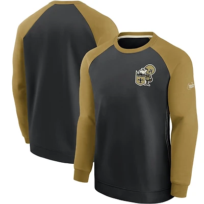 Men's Nike Black/Gold New Orleans Saints Historic Raglan Performance Pullover Sweater