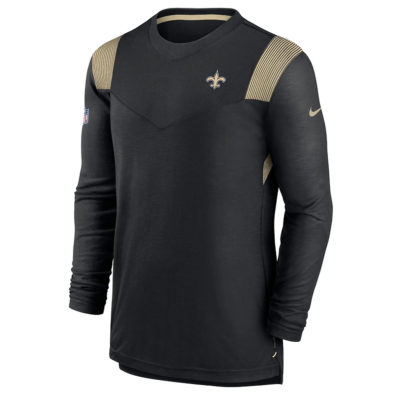 T-shirt à manches longues Nike New Orleans Saints Sideline Performance pour homme, noir/doré