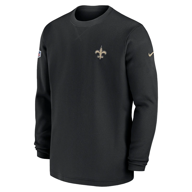 Men's Nike Black New Orleans Saints 2023 Sideline Throwback Heavy Brushed Waffle Long Sleeve Top