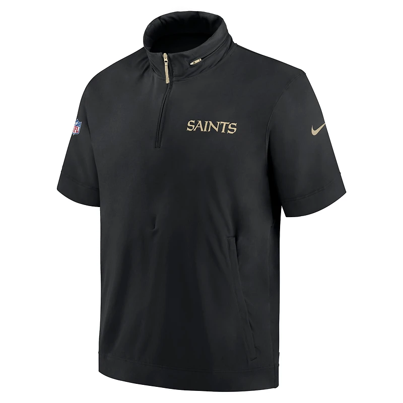 Men's Nike Black New Orleans Saints 2024 Sideline Coach Short Sleeve Half-Zip Hoodie Jacket