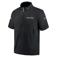 Men's Nike Black New Orleans Saints 2024 Sideline Coach Short Sleeve Half-Zip Hoodie Jacket