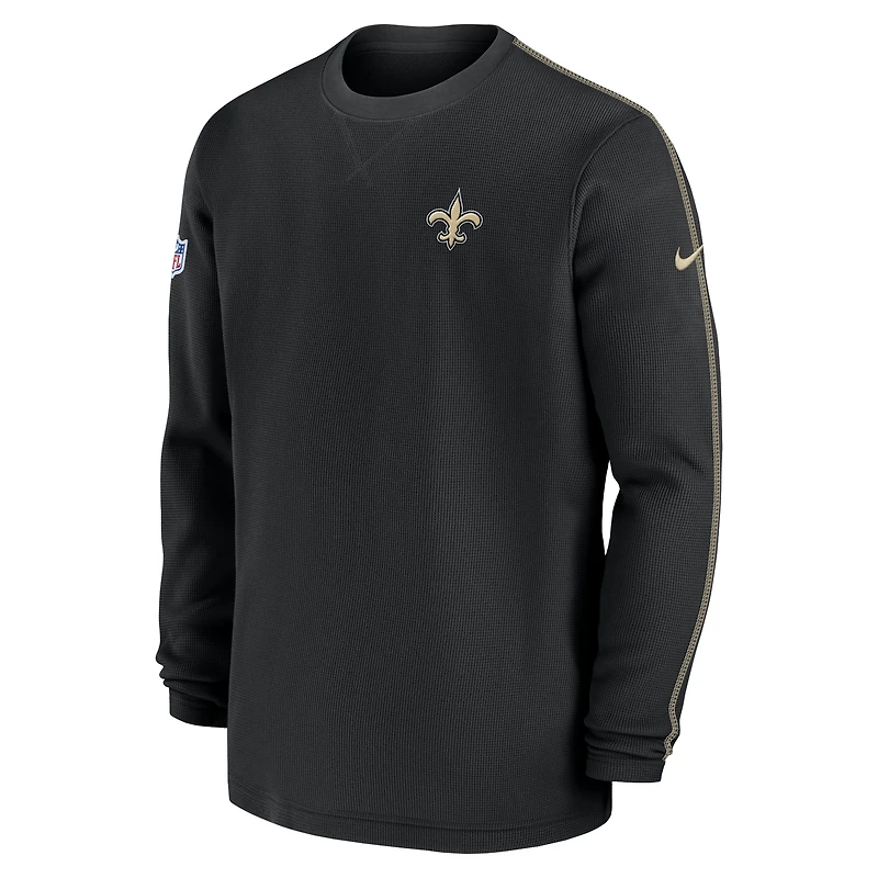 T-shirt à manches longues Nike noir pour homme, collection New Orleans Saints 2024, entraîneurs.