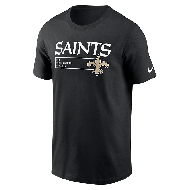 T-shirt essentiel Nike New Orleans Saints Division pour homme, noir