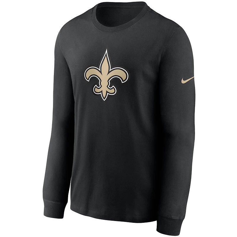 T-shirt à manches longues et logo principal des Saints de la Nouvelle-Orléans Nike pour homme, noir