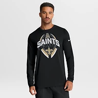 T-shirt Nike noir à manches longues pour homme, modèle Primetime Legend Icon Performance des Saints de la Nouvelle-Orléans