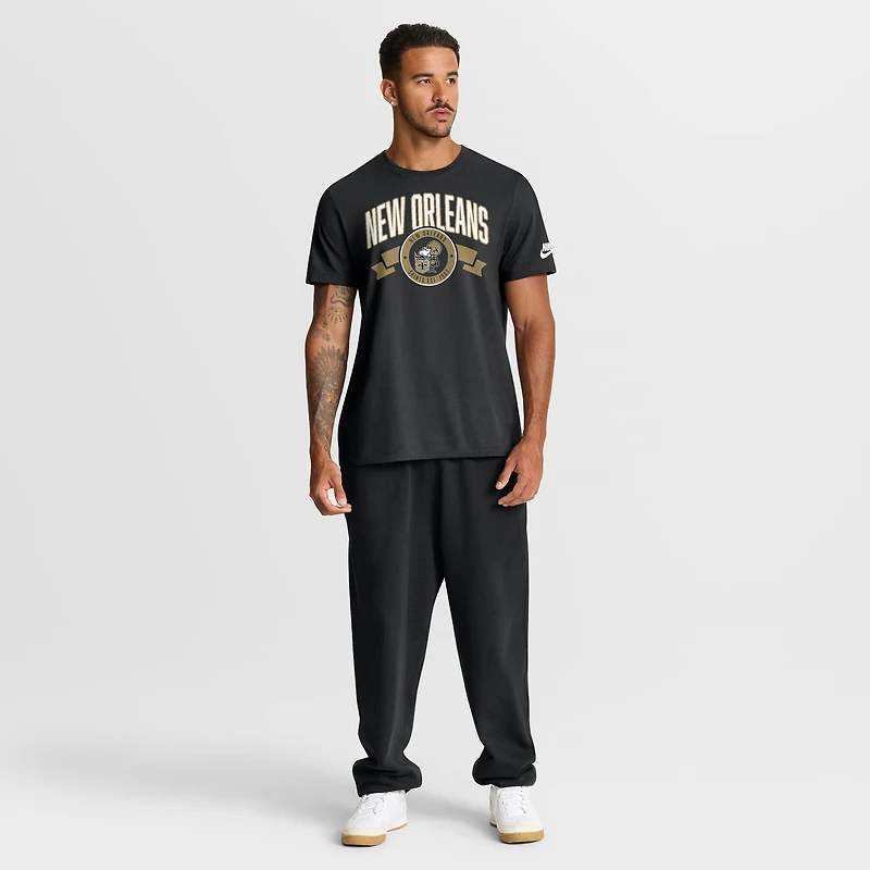 T-shirt Nike noir New Orleans Saints Rewind pour homme, coupe classique, manches longues