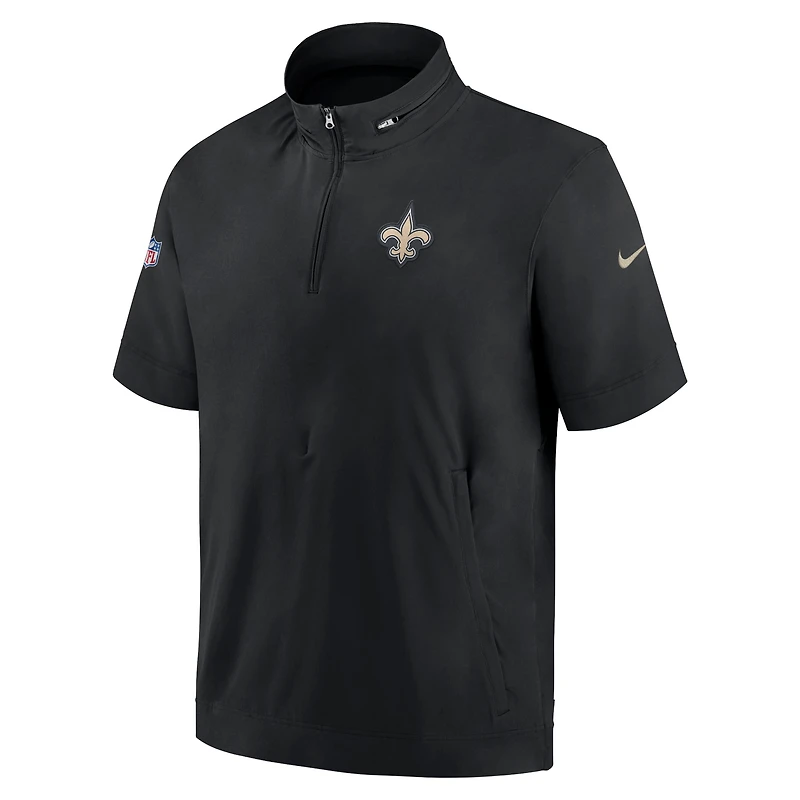 Men's Nike  Black New Orleans Saints Sideline Coach Short Sleeve Hoodie Quarter-Zip Jacket