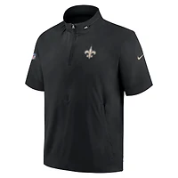 Men's Nike  Black New Orleans Saints Sideline Coach Short Sleeve Hoodie Quarter-Zip Jacket