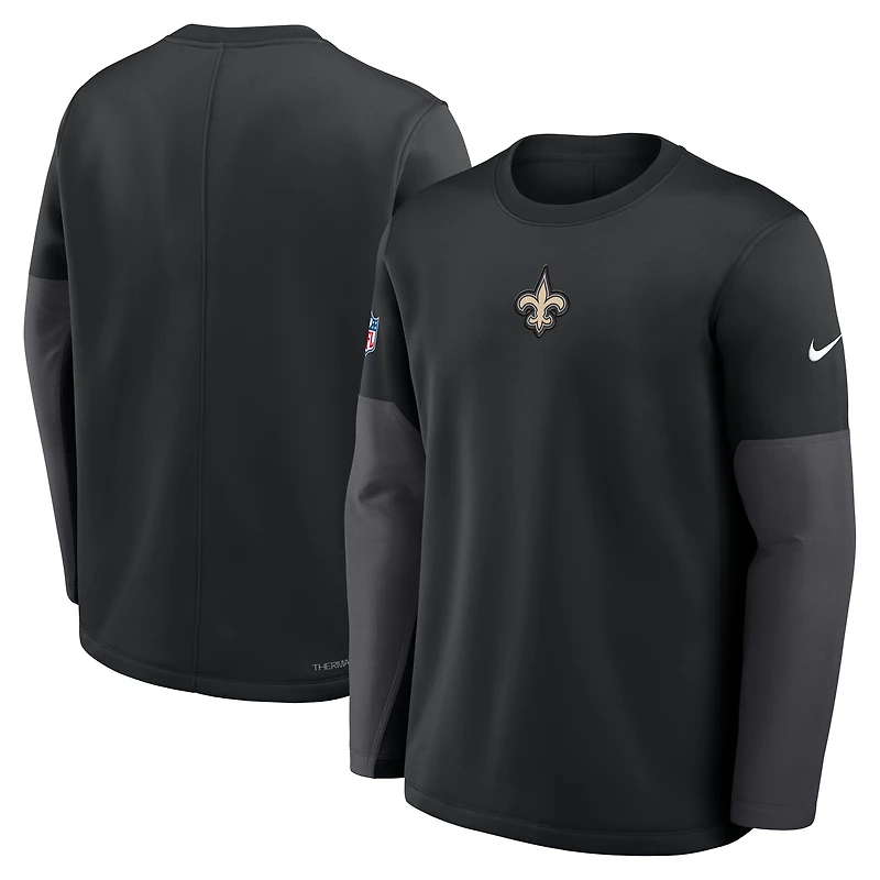 Men's Nike Black New Orleans Saints Sideline Coach Therma-FIT Long Sleeve T-Shirt