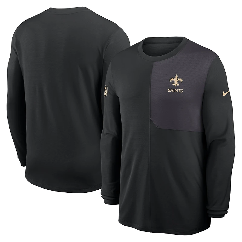 Maillot Nike noir à manches longues Sideline Coach Dri-FIT pour homme, motif New Orleans Saints