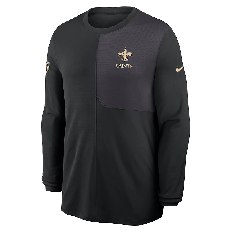 Maillot Nike noir à manches longues Sideline Coach Dri-FIT pour homme, motif New Orleans Saints