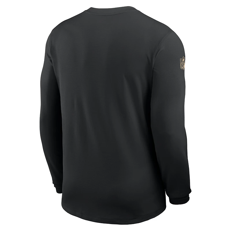 Maillot Nike noir à manches longues Sideline Coach Dri-FIT pour homme, motif New Orleans Saints