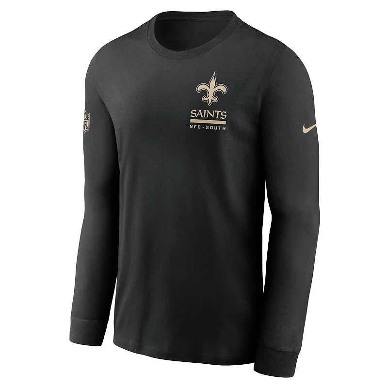 T-shirt Nike noir à manches longues Dri-FIT des Saints de la Nouvelle-Orléans pour homme
