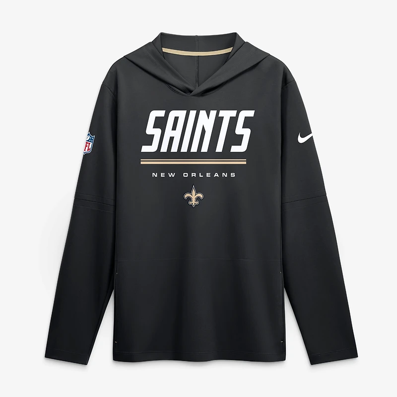 Men's Nike Black New Orleans Saints Sideline Lightweight Long Sleeve Hooded Dri-FIT Top