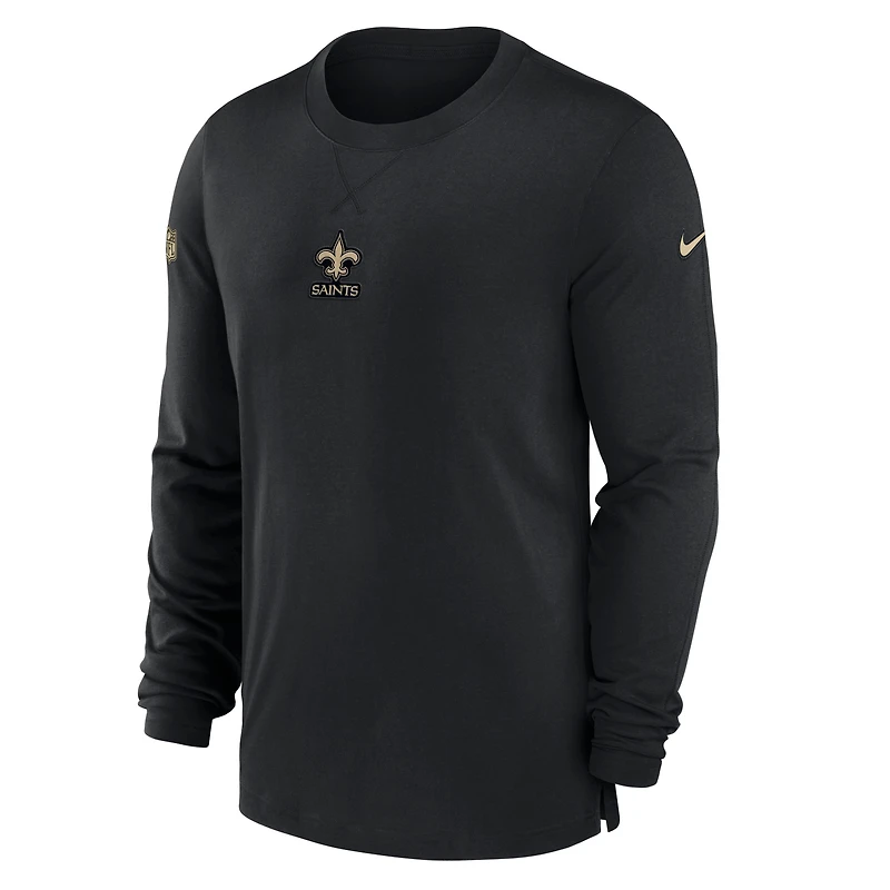 T-shirt à manches longues Nike New Orleans Saints Sideline Performance pour homme, noir