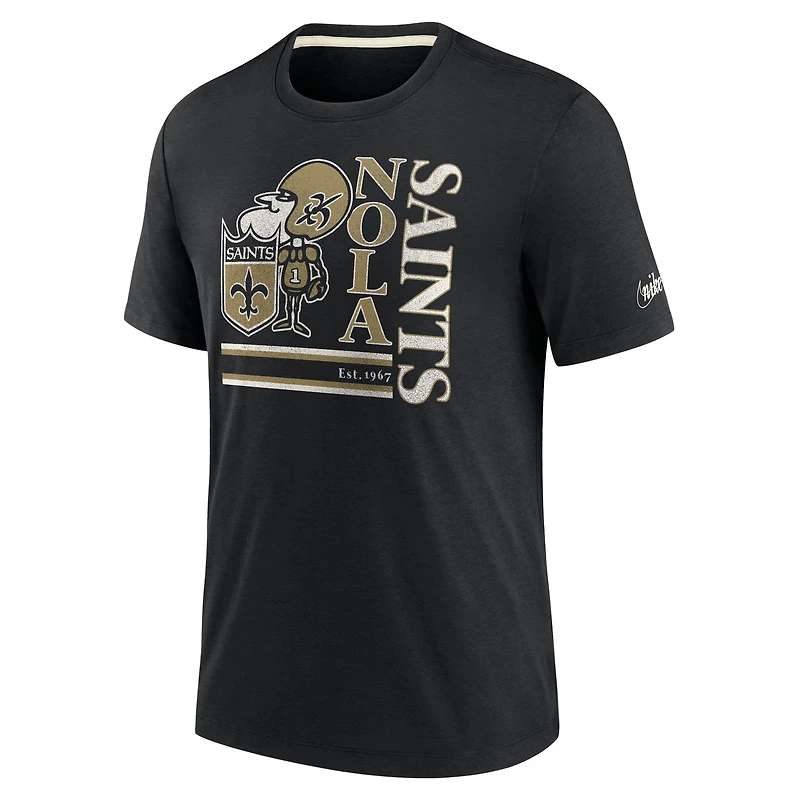 T-shirt Nike New Orleans Saints Wordmark Logo Tri-Blend pour homme noir