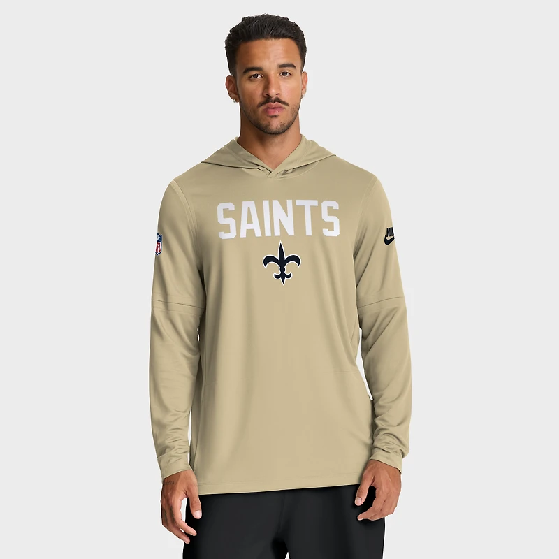Men's Nike Gold New Orleans Saints Sideline Pass Accuracy Dri-FIT Long Sleeve Hoodie T-Shirt