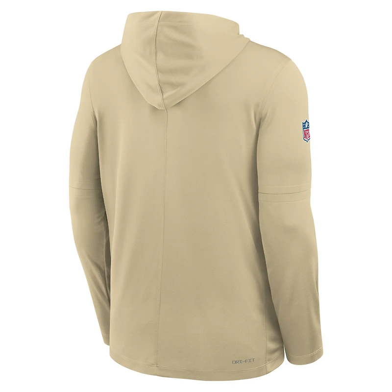 Men's Nike Gold New Orleans Saints Sideline Pass Accuracy Dri-FIT Long Sleeve Hoodie T-Shirt