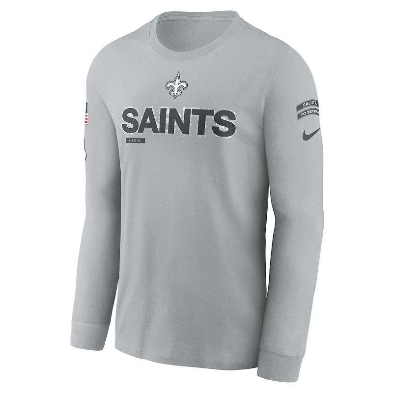 T-shirt à manches longues Nike New Orleans Saints 2024 Salute To Service pour homme Gris