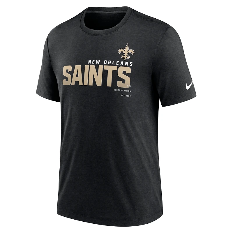 T-shirt à trois mélanges Nike New Orleans Saints Team pour homme, noir chiné