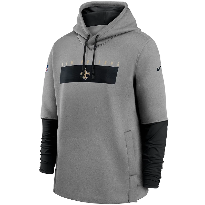 Men's Nike Heathered Gray/Black New Orleans Saints Sideline Playbook Performance Pullover Hoodie