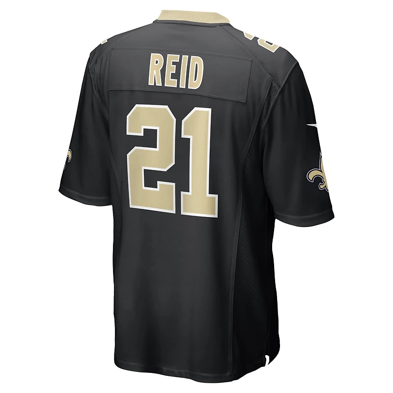 Maillot Nike Justin Reid noir pour homme des Saints de la Nouvelle-Orléans