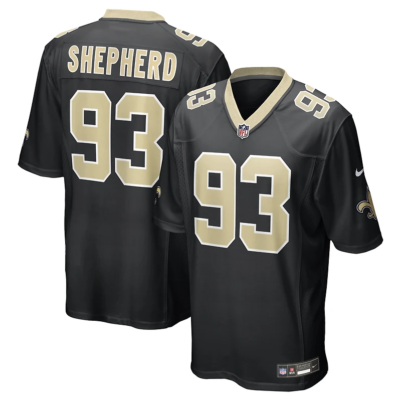 Maillot de match Nike Nathan Shepherd noir des Saints la Nouvelle-Orléans pour homme