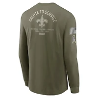 T-shirt Nike olive à manches longues pour homme New Orleans Saints 2025 Salute to Service Sideline