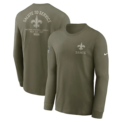 T-shirt Nike olive à manches longues pour homme New Orleans Saints 2025 Salute to Service Sideline