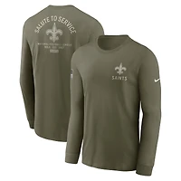 T-shirt Nike olive à manches longues pour homme New Orleans Saints 2025 Salute to Service Sideline